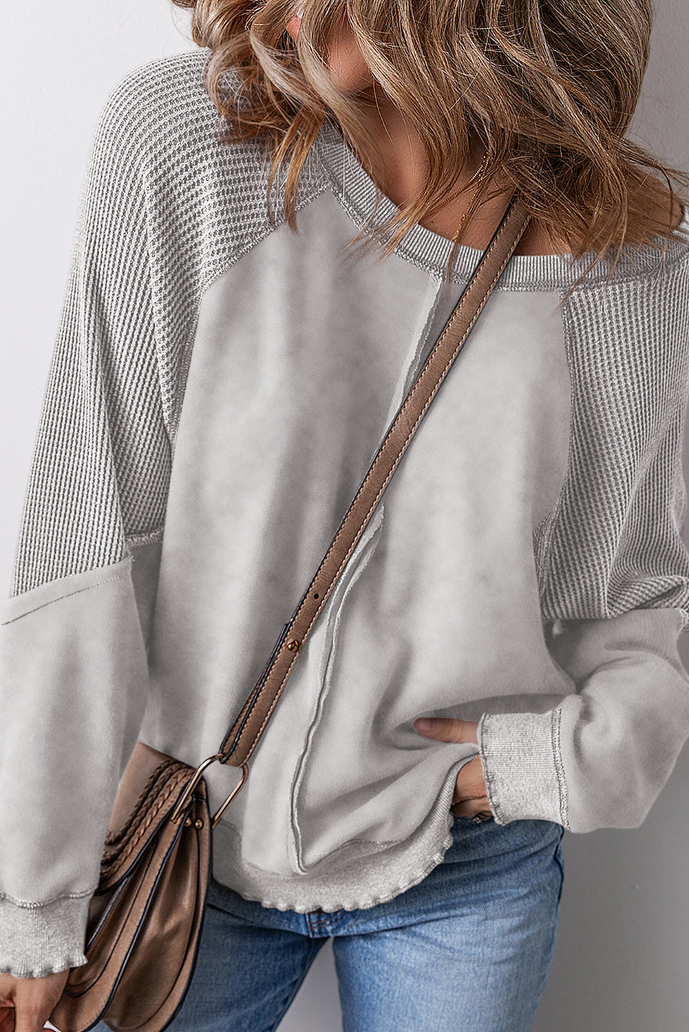 Jolie Waffle Exposed Seam Raglan Sweatshirt