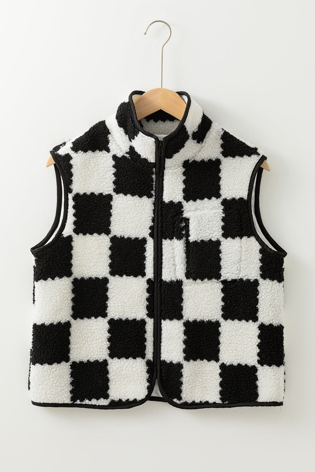 Mindi Checkered Sherpa Collared Jacket Vest