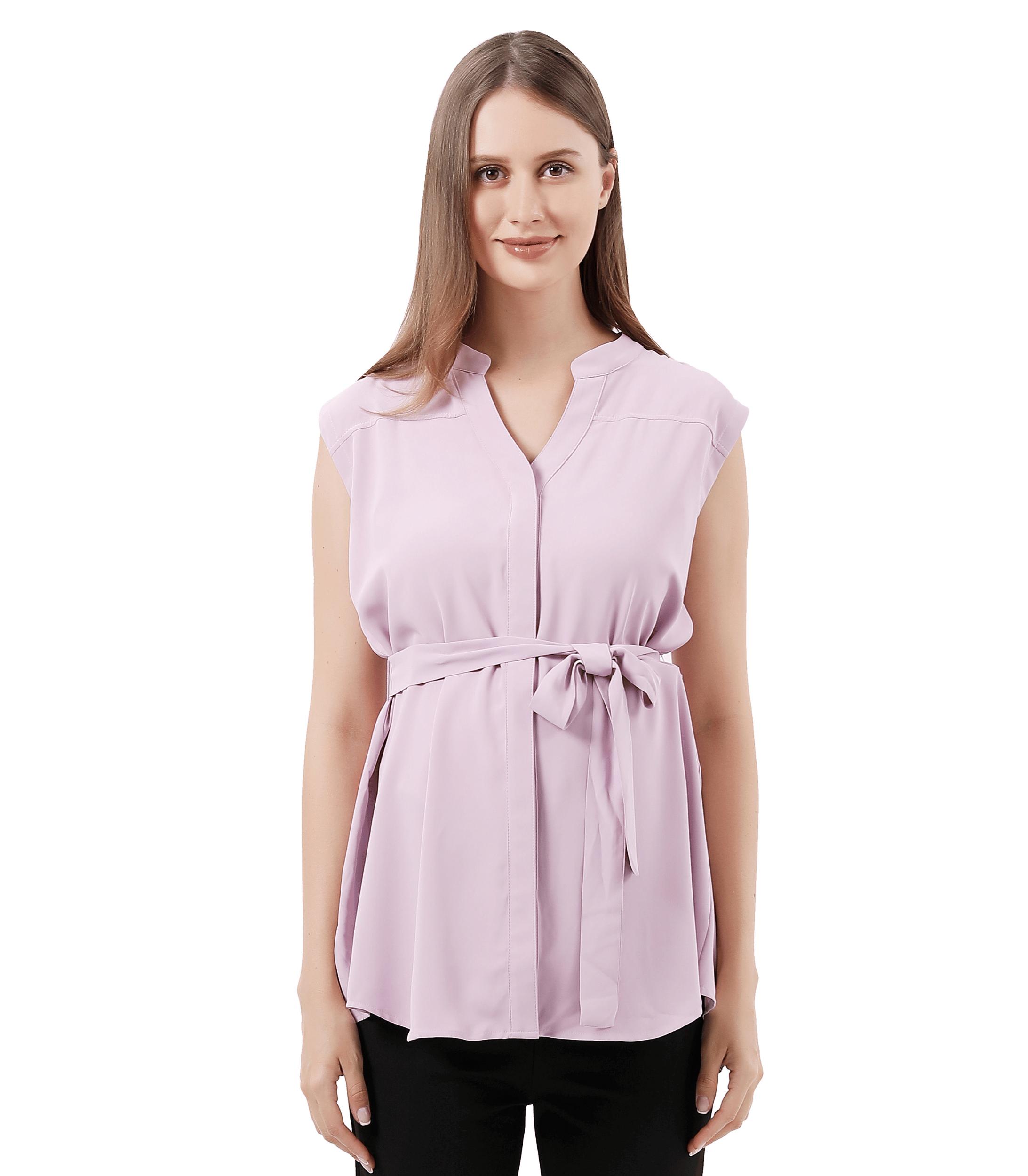 V-Neck Sleeveless Tie Front Maternity Blouse