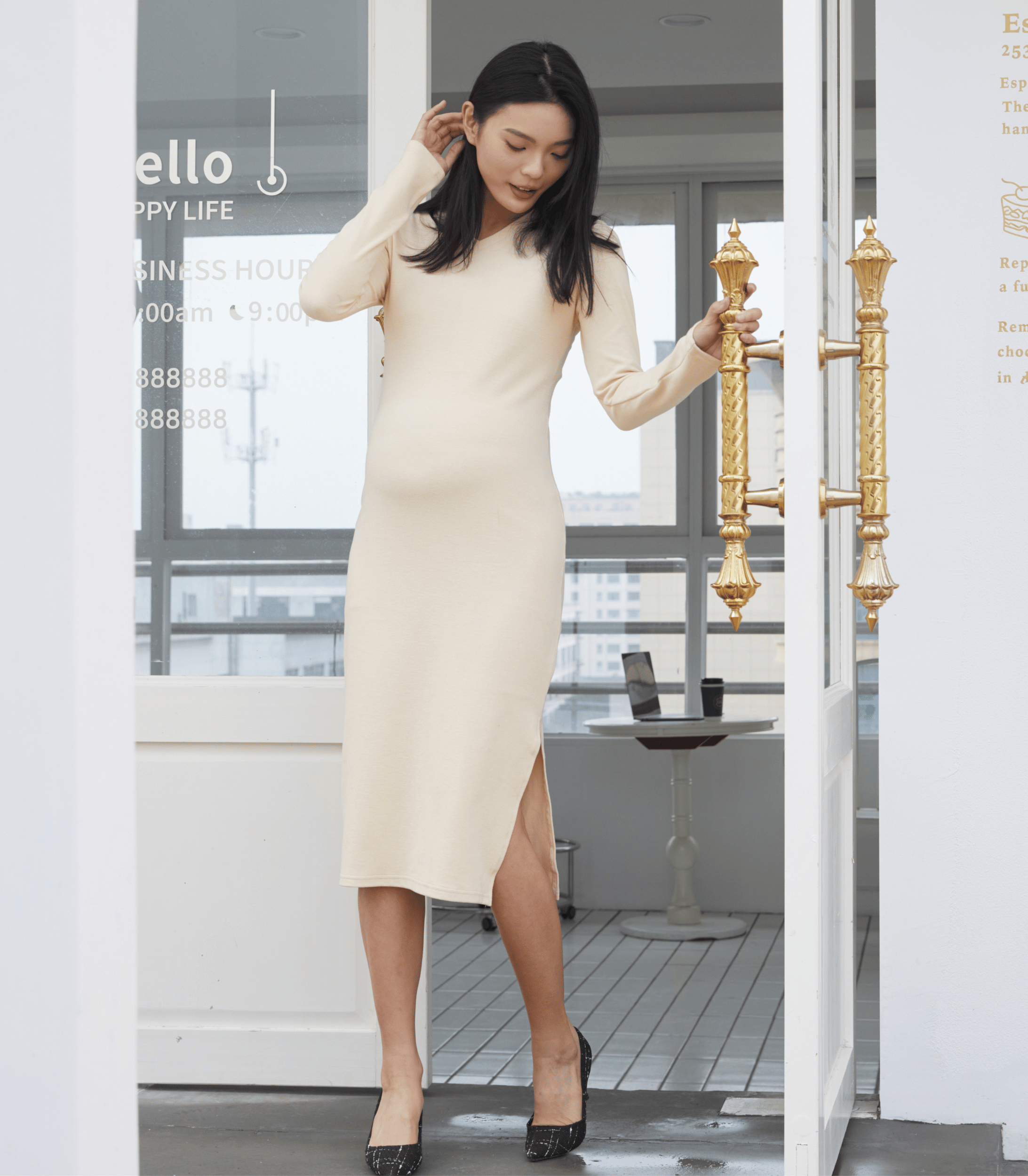 V-Neck Fitted Maternity Maxi Sweater Dress