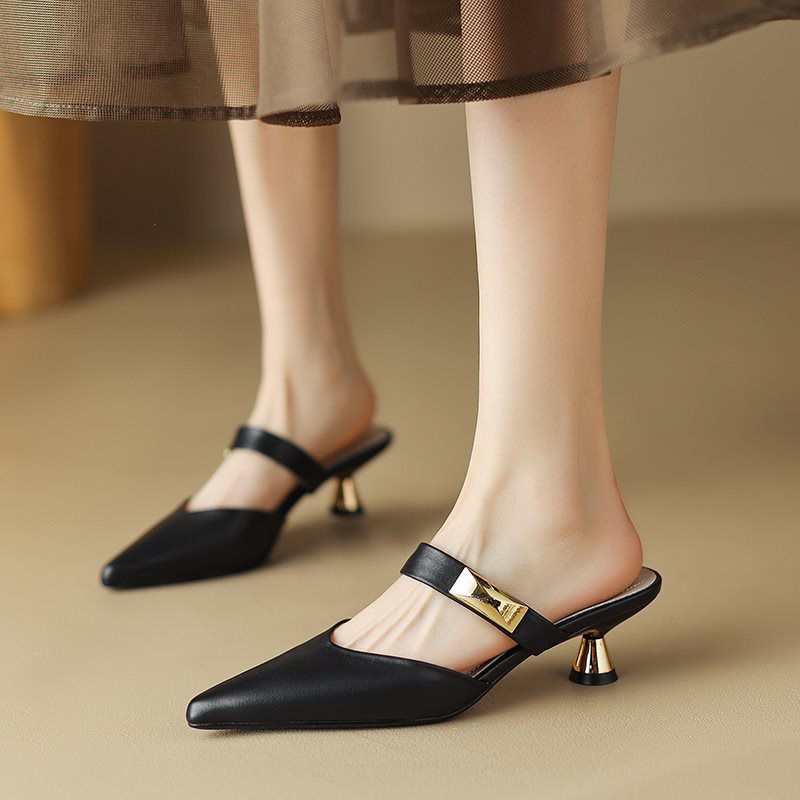 Casual Pointed-toe Mules Shoes High Heel Toe Box Half Slippers