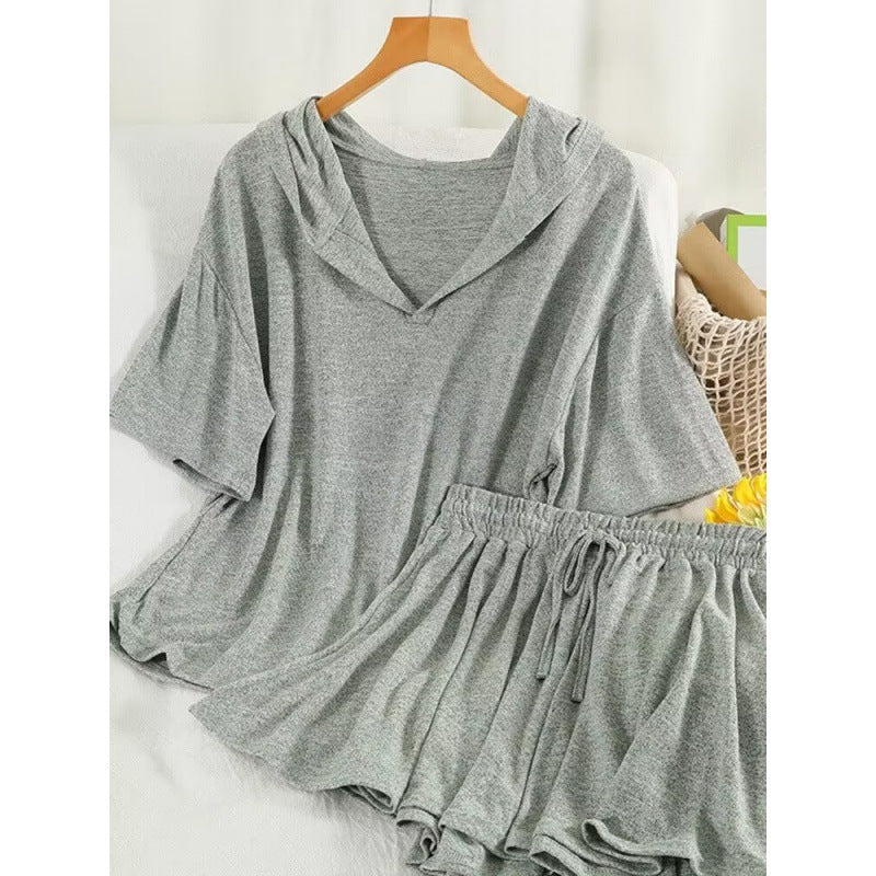 Summer New Loose Fashion Hooded Short Sleeve Shorts Two-piece Set