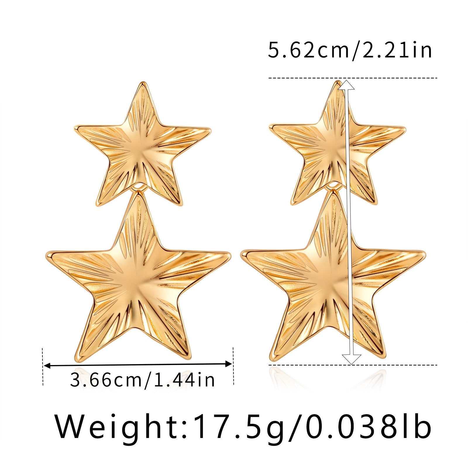 Color Retention Copper Plating 18K Real Gold Overlapping Design Double Layers Loving Heart Earrings