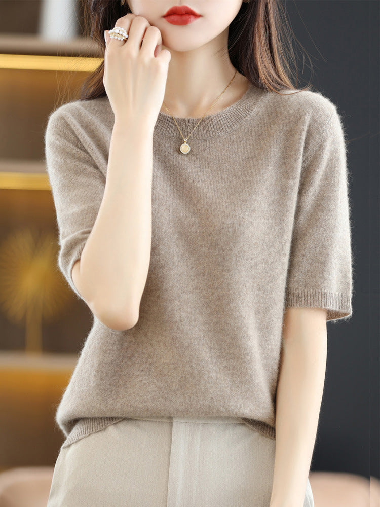 Knitted Short Sleeve Loose T-shirt Inner Wear Sweater Non-cashmere Bottoming Shirt