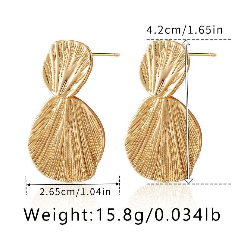 Color Retention Copper Plating 18K Real Gold Overlapping Design Double Layers Loving Heart Earrings