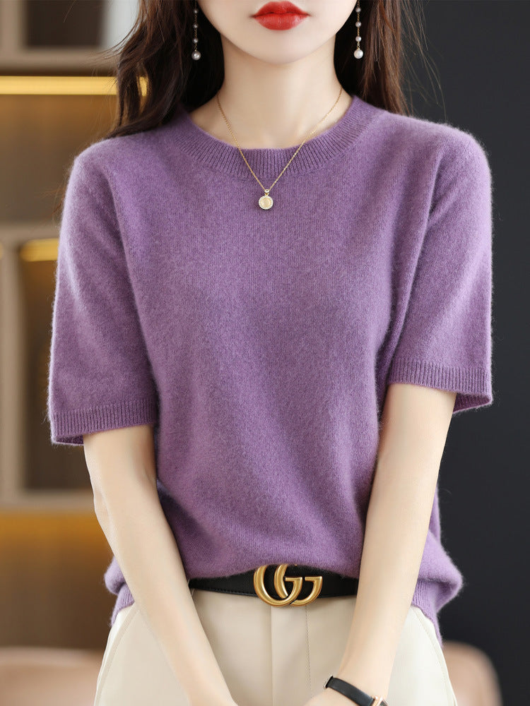 Knitted Short Sleeve Loose T-shirt Inner Wear Sweater Non-cashmere Bottoming Shirt