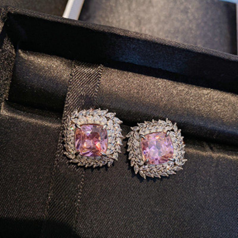 925 Silver Jewelry Colored Gems Suit Ear Stud Pendant Ring For Women