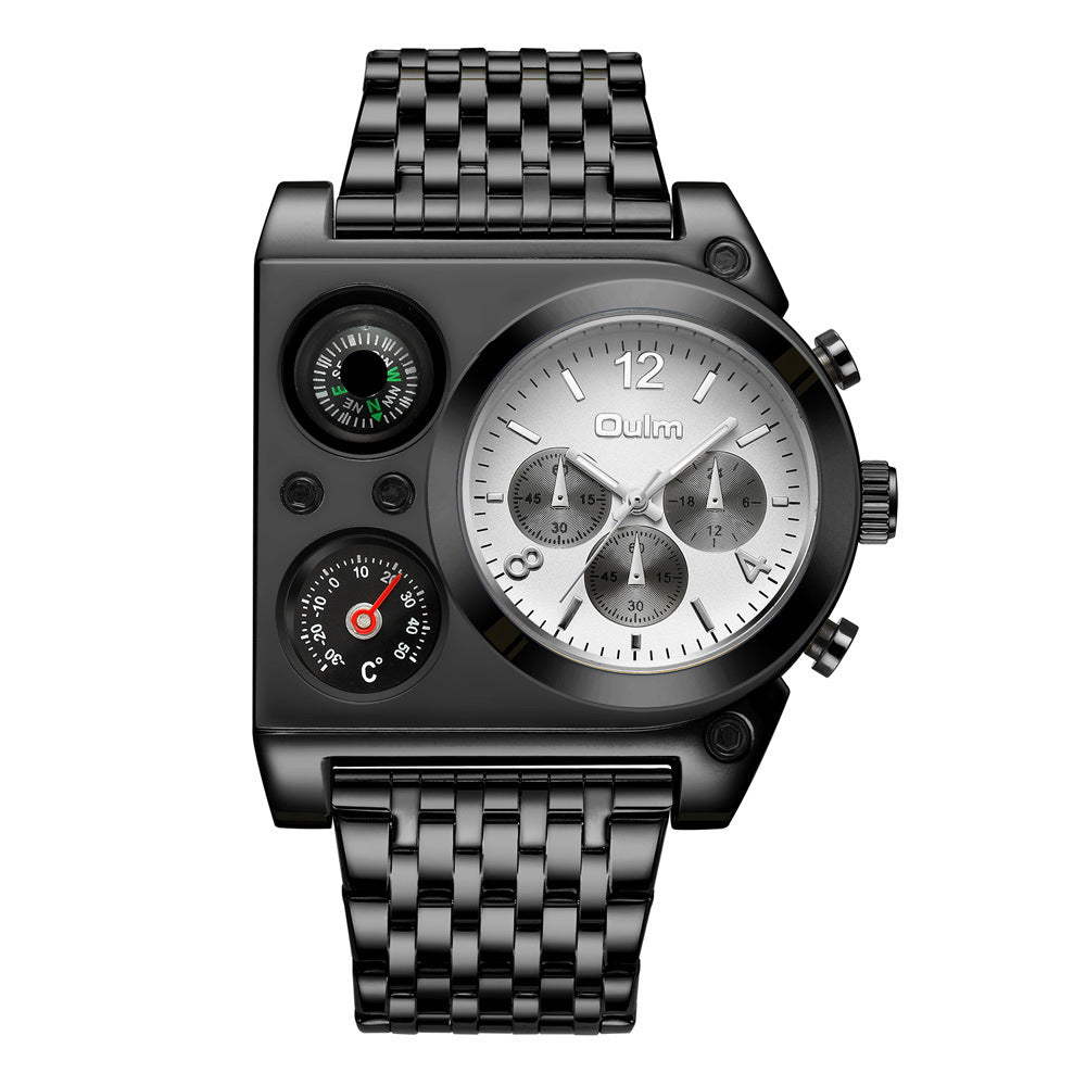 Multi-time Zone Oversized Dial Luminous Men's Watch Steel Belt