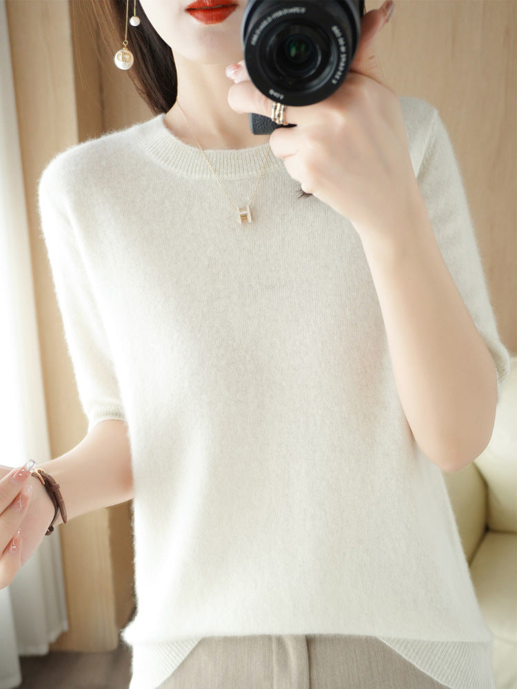 Knitted Short Sleeve Loose T-shirt Inner Wear Sweater Non-cashmere Bottoming Shirt