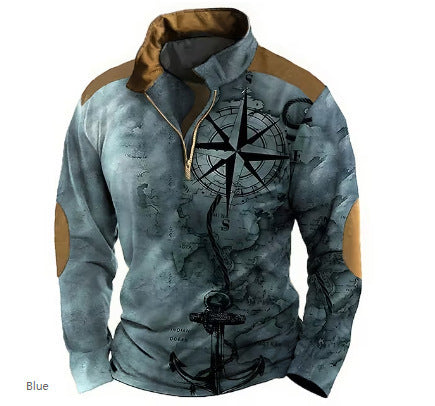 Men's Retro Color Printing Fashion Sports Golf Top Casual T-shirt