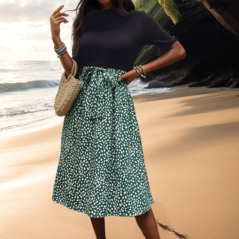All-match And Sweet Half Turtleneck Leopard Print Color-matching Dress
