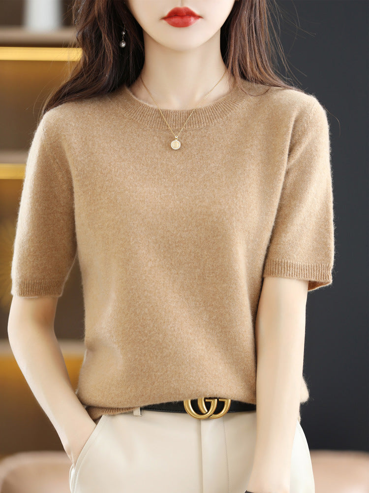 Knitted Short Sleeve Loose T-shirt Inner Wear Sweater Non-cashmere Bottoming Shirt