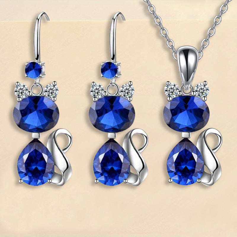 Shiny Exquisite Luxury Cat Pendant Necklace Earrings