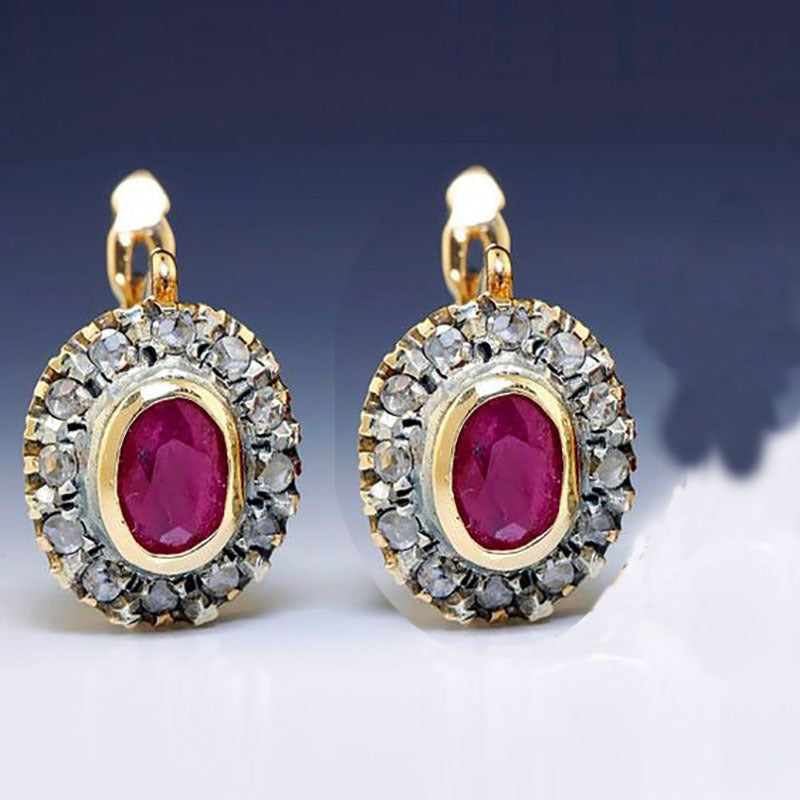 Fashion Red Set With Diamonds Gemstone Women's Ear Clip