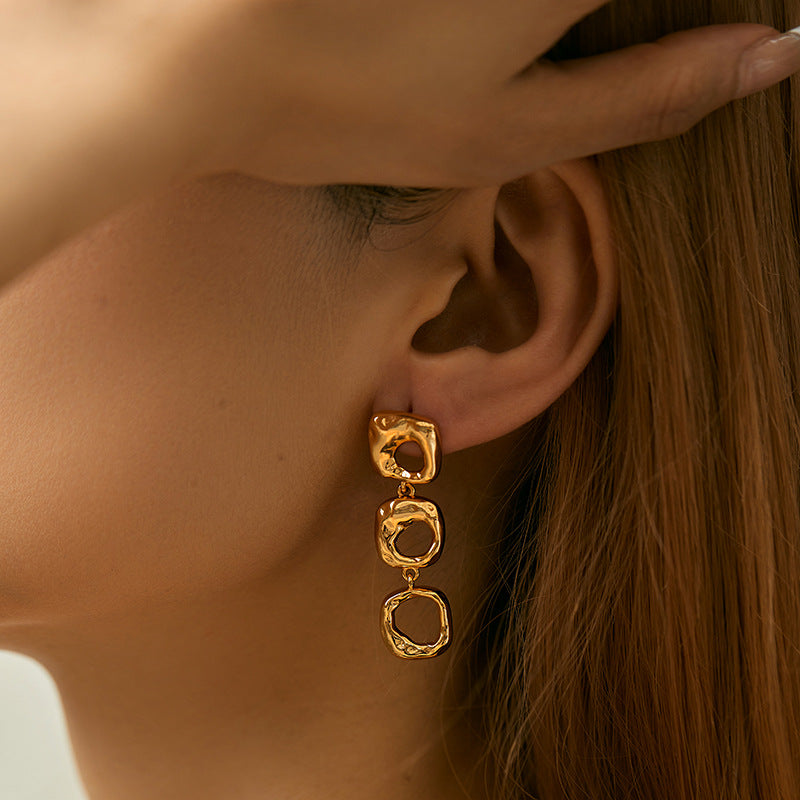 Color Retention Copper Plating 18K Real Gold Overlapping Design Double Layers Loving Heart Earrings