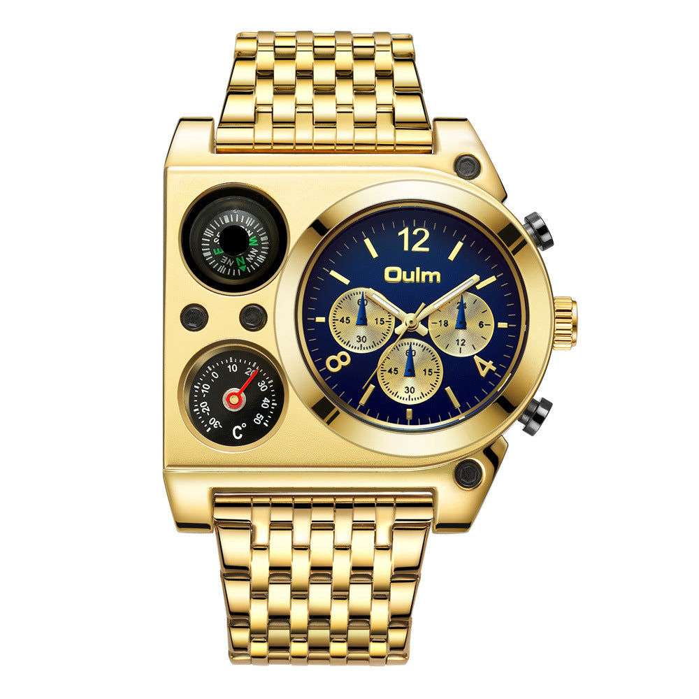 Multi-time Zone Oversized Dial Luminous Men's Watch Steel Belt