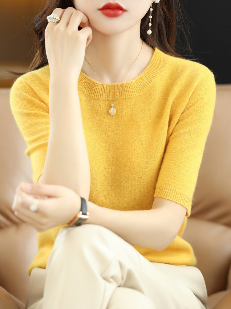 Knitted Short Sleeve Loose T-shirt Inner Wear Sweater Non-cashmere Bottoming Shirt