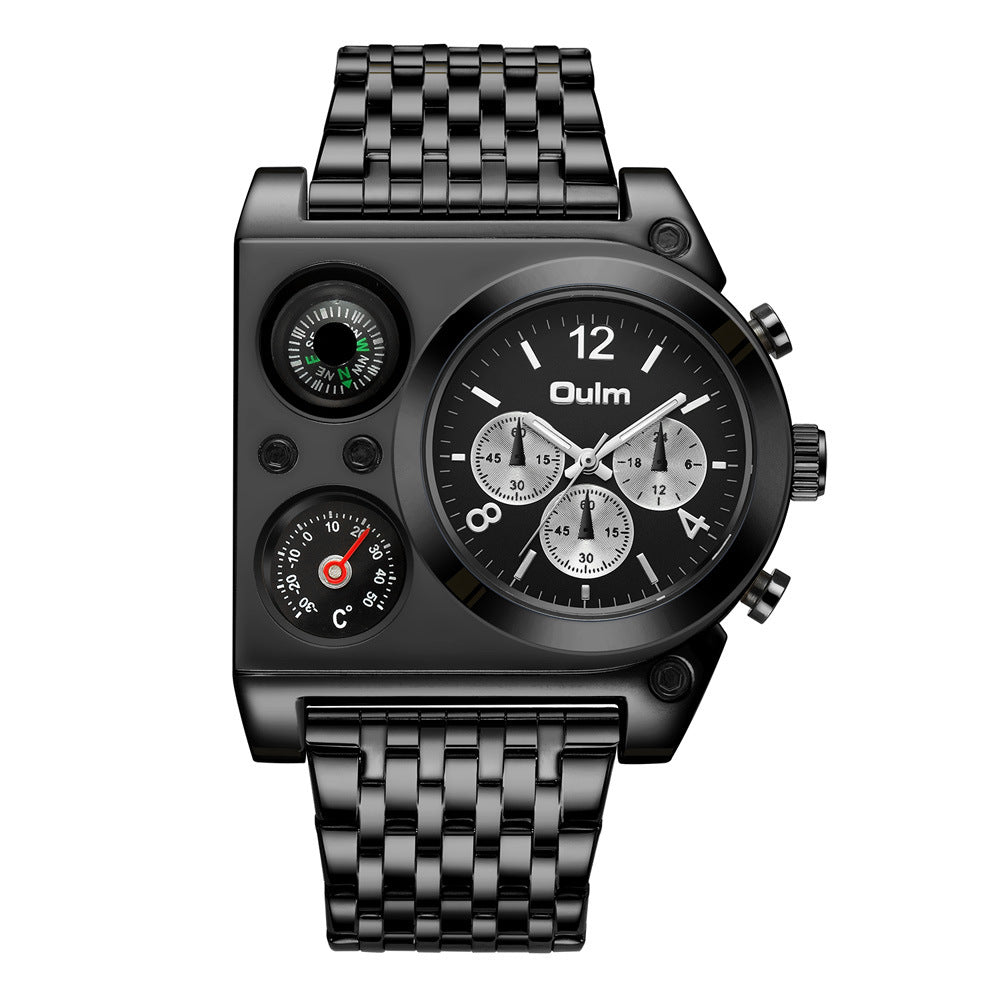 Multi-time Zone Oversized Dial Luminous Men's Watch Steel Belt