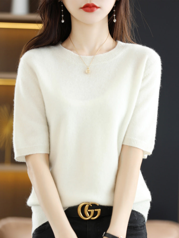Knitted Short Sleeve Loose T-shirt Inner Wear Sweater Non-cashmere Bottoming Shirt