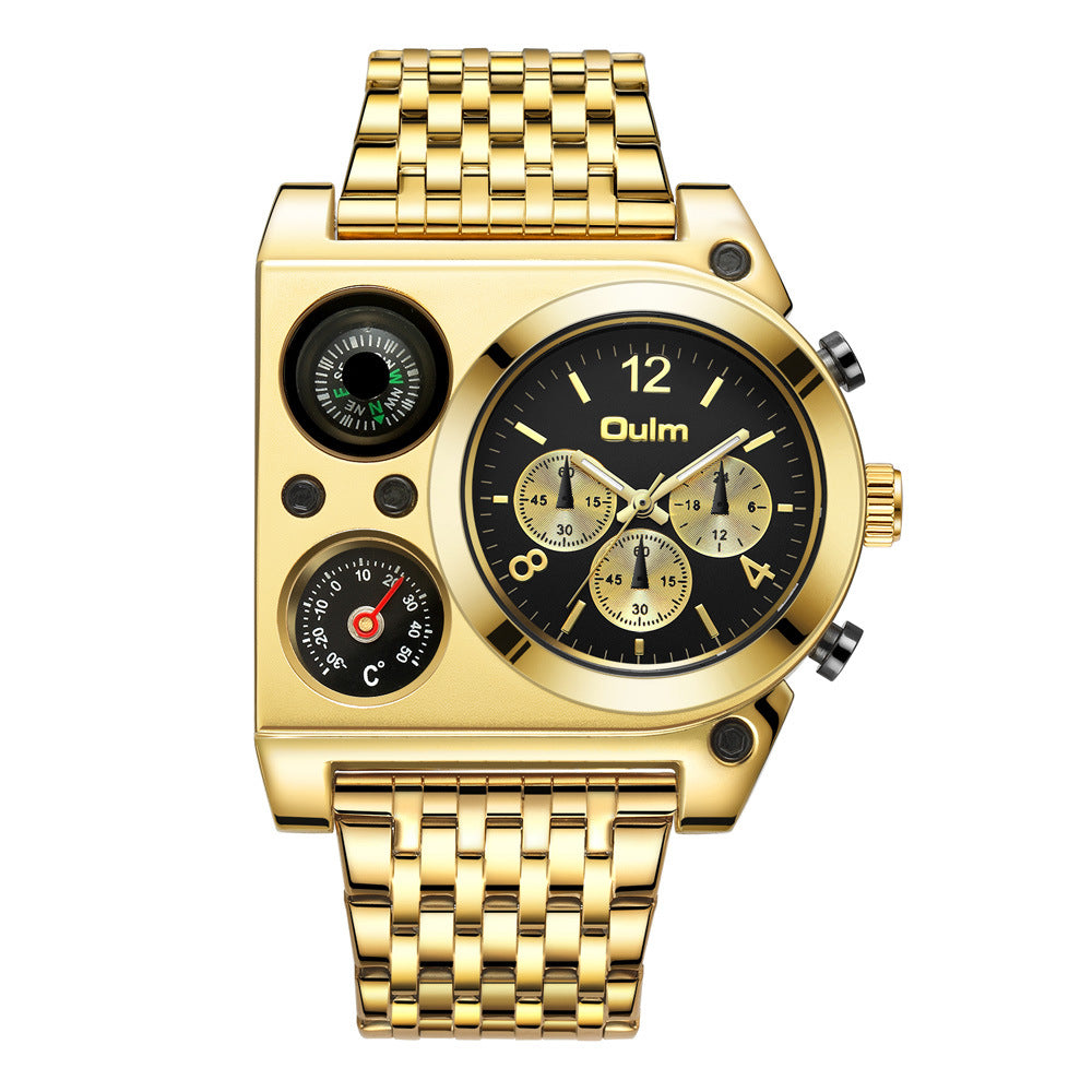 Multi-time Zone Oversized Dial Luminous Men's Watch Steel Belt