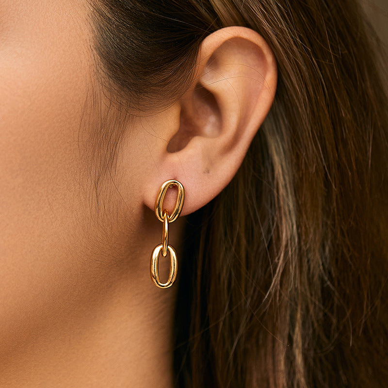 Color Retention Copper Plating 18K Real Gold Overlapping Design Double Layers Loving Heart Earrings