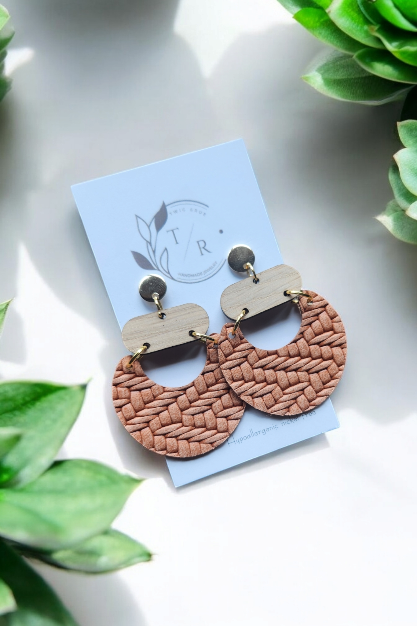 Billie|statement leather and wood dangle