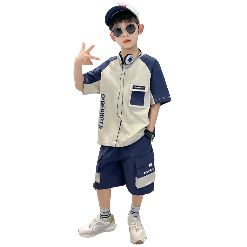 Kids Clothing Sets For Boys Fashion Short Sleeve T Shirts Shorts 2pcs Tracksuits Summer Children Teenager Sportswear Suits 5-14Y