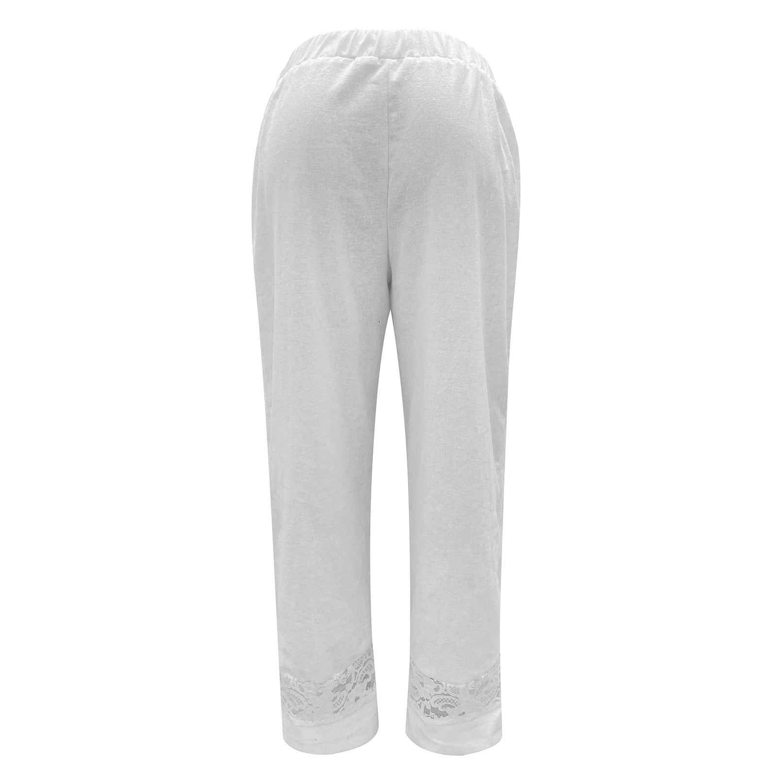Cropped Loose Pants Women - Streetwear Cotton Lace Casual Pants Elastic Waist Trousers