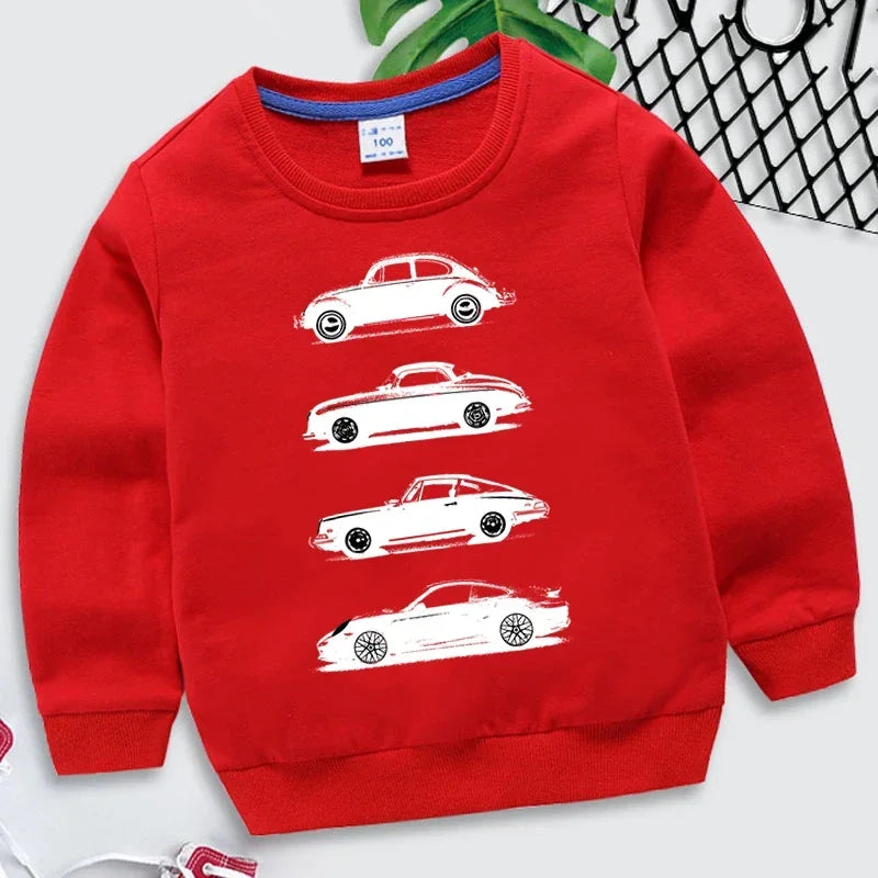 Hoodies 2023 Fashion Boys O-neck Sweatshirt Rally Group B Cars Print Tracksuit Fashion Car Fans Kids Clothes Girls Streetwear