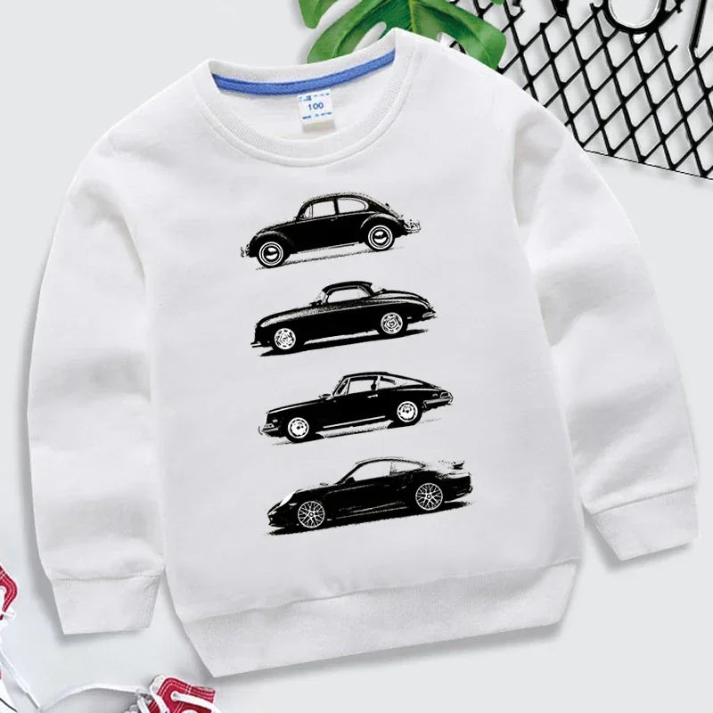 Hoodies 2023 Fashion Boys O-neck Sweatshirt Rally Group B Cars Print Tracksuit Fashion Car Fans Kids Clothes Girls Streetwear