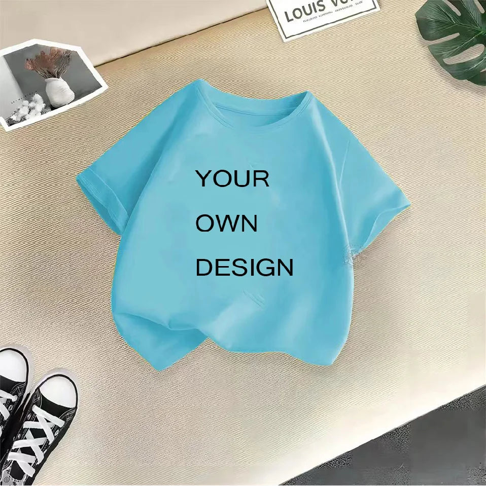 Customized Your Name Print  T shirt Boys Girls Your Own Design DIY Photo Kids Clothes 2024 EU Size Summer Cotton Tops Tee