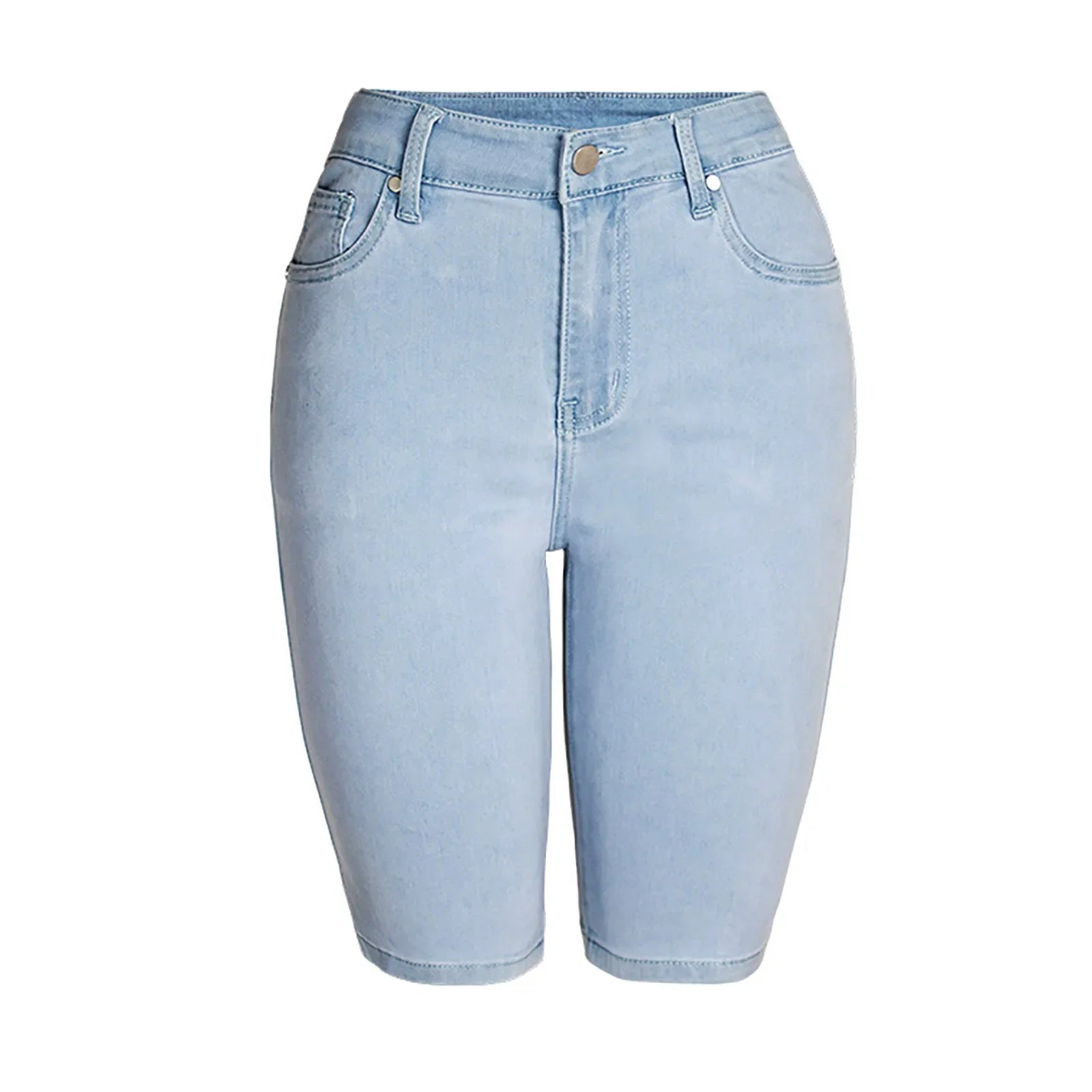 Casual Retro Black High Waist Denim Shorts for Women - Knee-long Summer Shorts