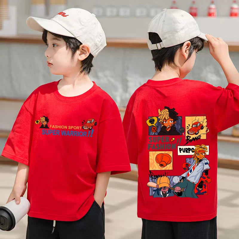 Korean Children's Clothes 2025 Streetwear Boys Hip Hop Graphic T Shirts Cotton Tops Short Sleeve Tees Summer Boys Kids Clothes