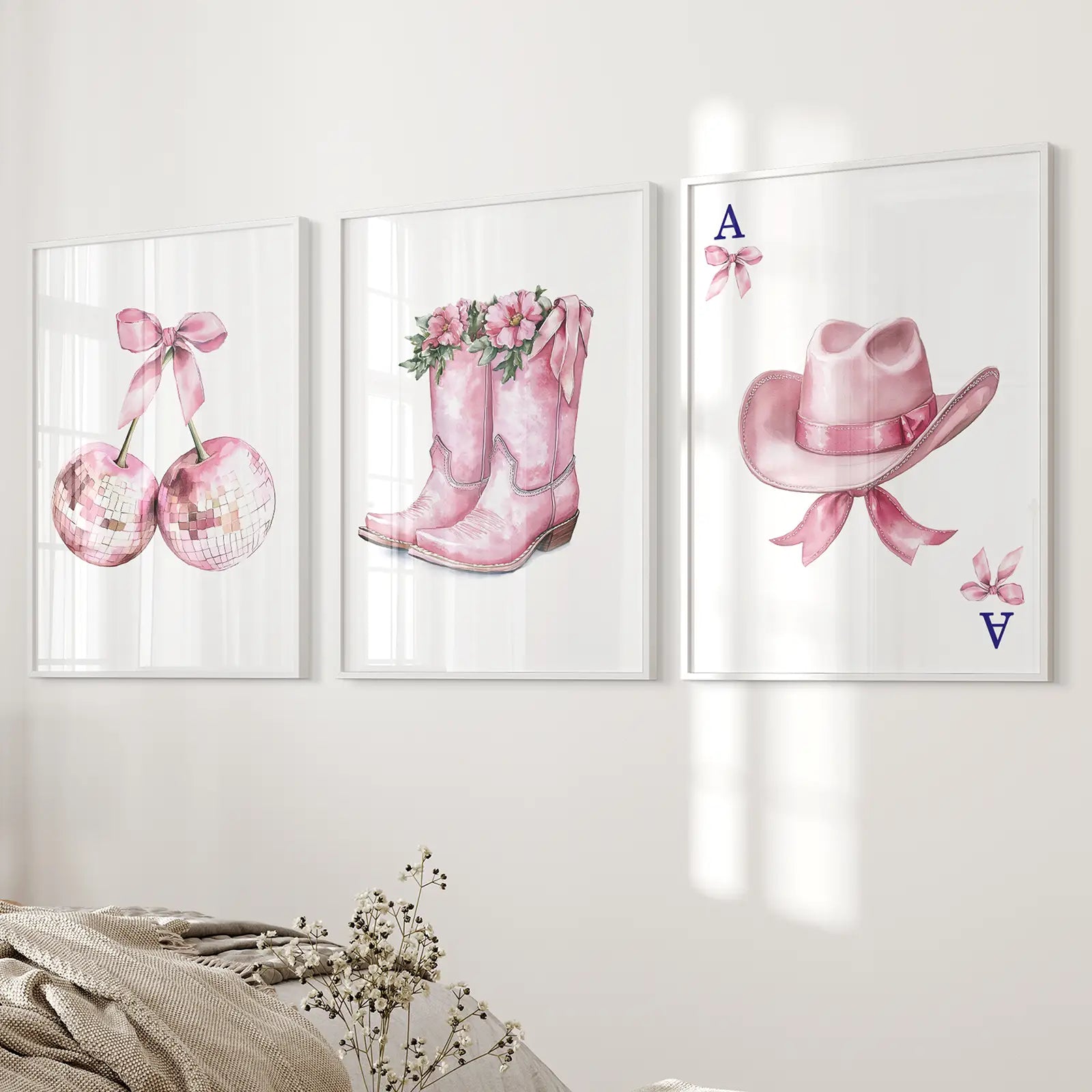 Cowgirl Hat and Boots Wall Art Pink Poster Set