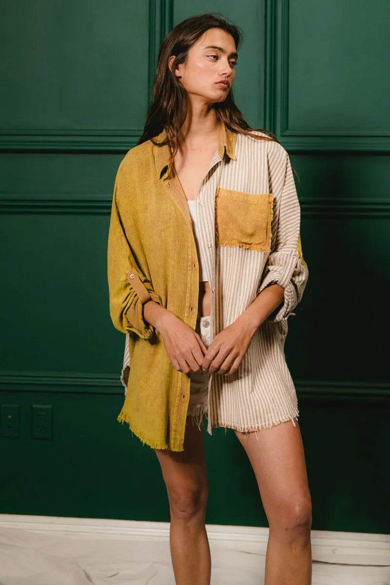 BiBi Washed Raw Hem Shirt