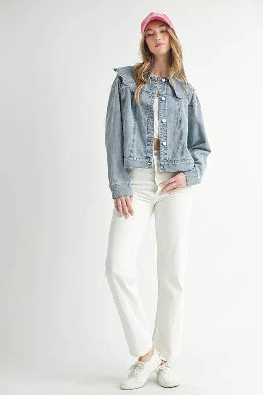 MABLE Scallop Peter Pan Collar Denim Jacket