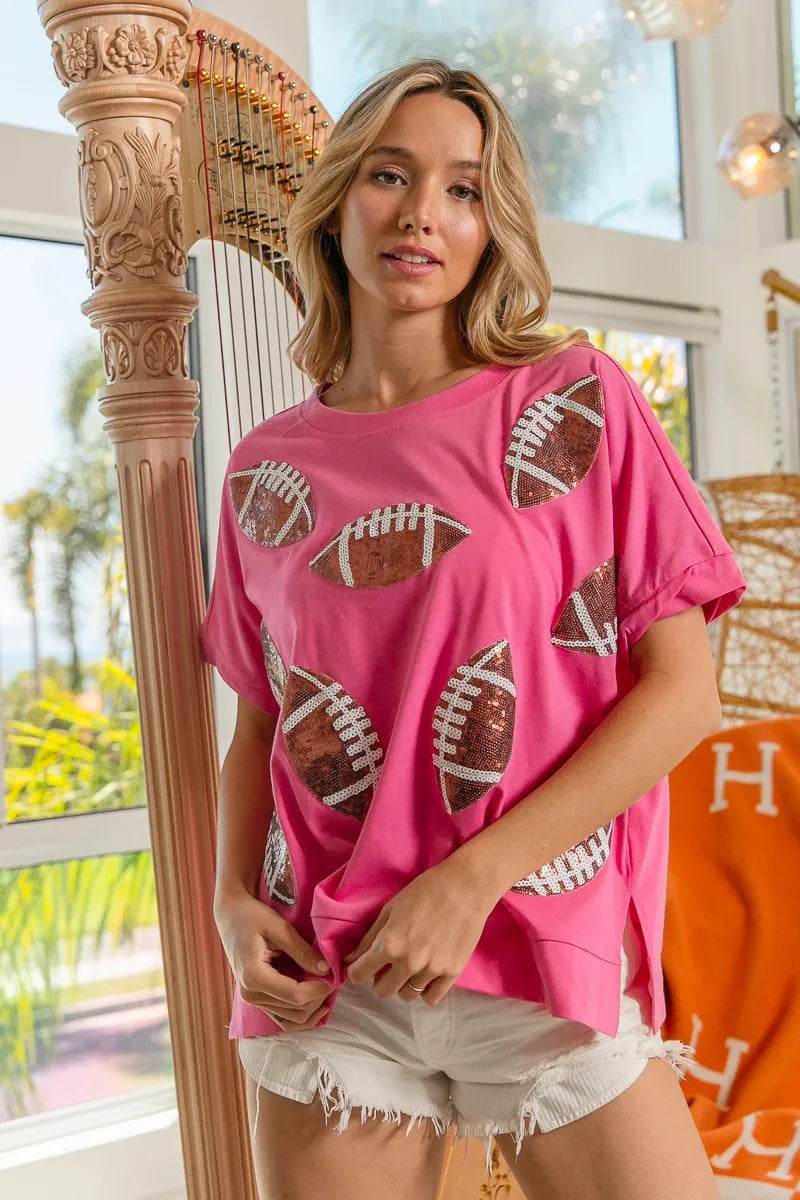 BiBi Game Day Sequins Patched Half Sleeves Top