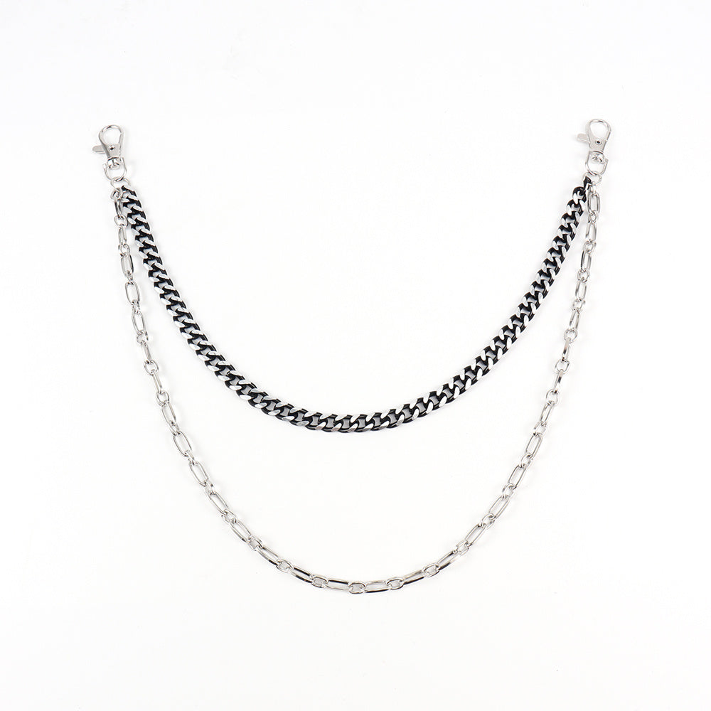 New European And American Punk Style Personality Double Pants Chain Men And Women Black And Silver Mixed Simple Chain Hip-hop Jeans Decoration