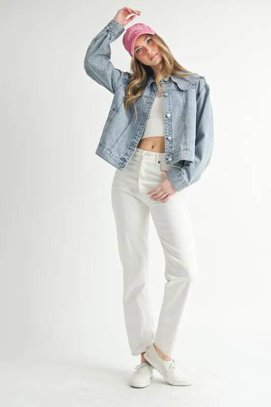 MABLE Scallop Peter Pan Collar Denim Jacket
