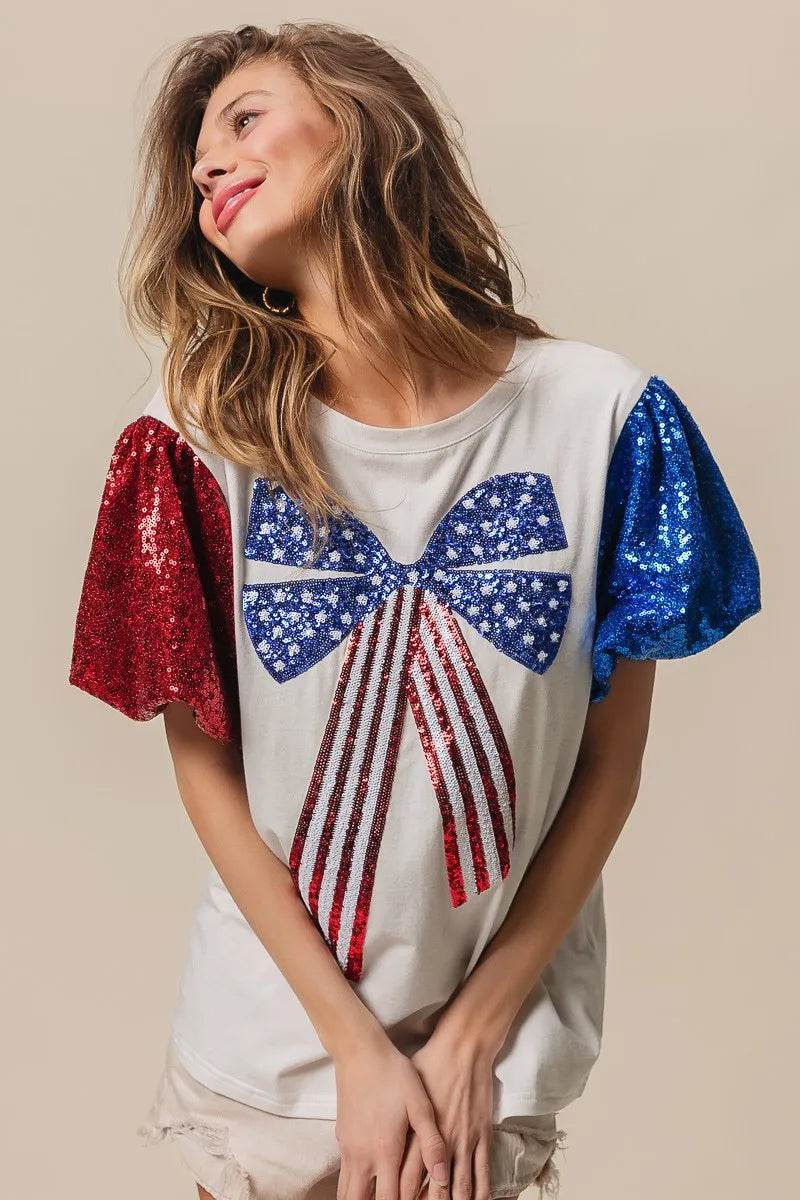 BiBi Sequin American Flag Bow Top