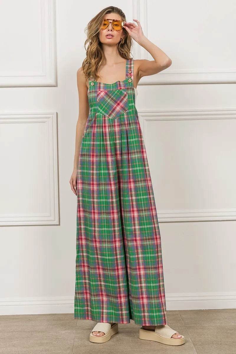 BiBi Multi Color Check Plaid Overall