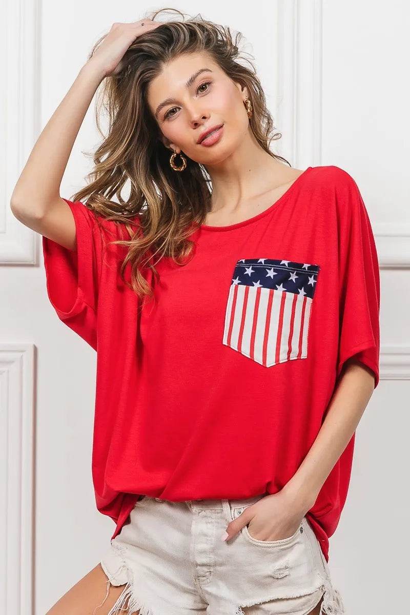 BiBi French Terry With Front Pocket Dolman Sleeves Top