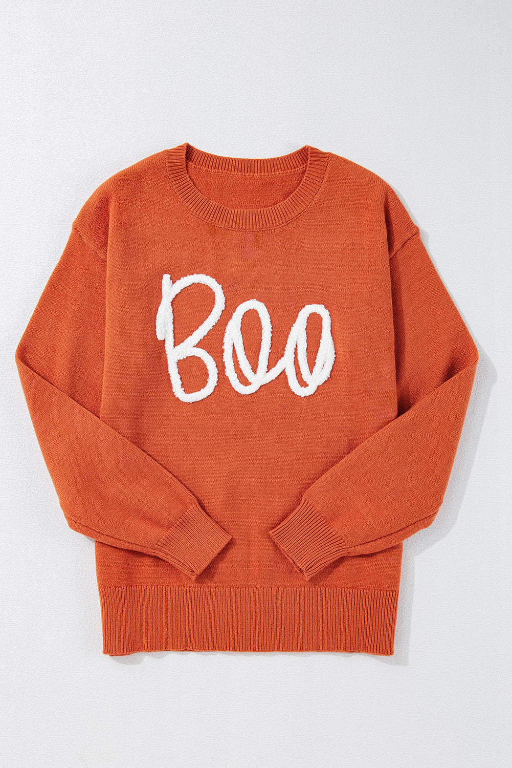 Boo Knitted Pattern Ribbed Edge Sweater
