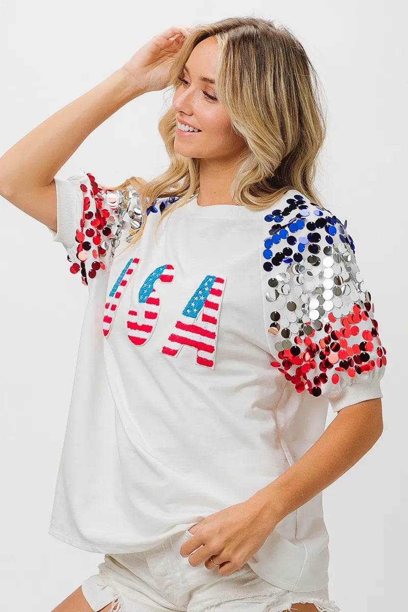BiBi American Flag Theme Sequin Top