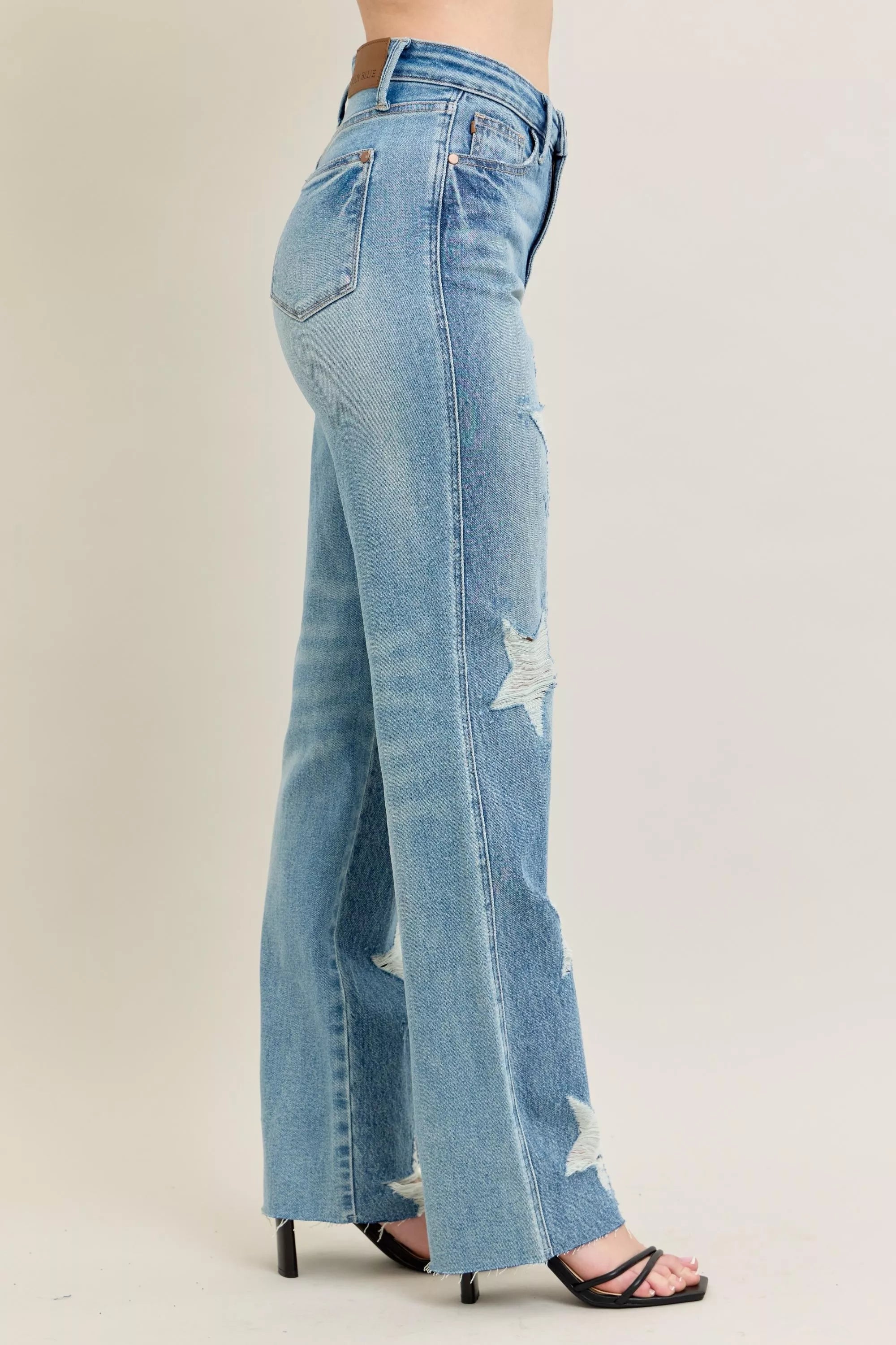 Judy Blue Full Size High Waist  Rigid Magic Star Shaped Destroy 90's Straight Jeans Plus Size