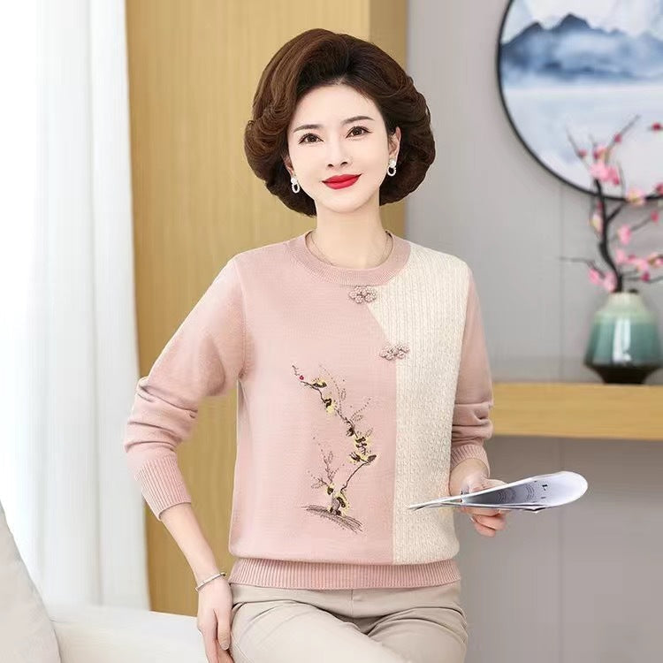 Young Mothers' Clothing Bottoming Shirt Retro Style Middle-aged And Elderly Women's Sweater