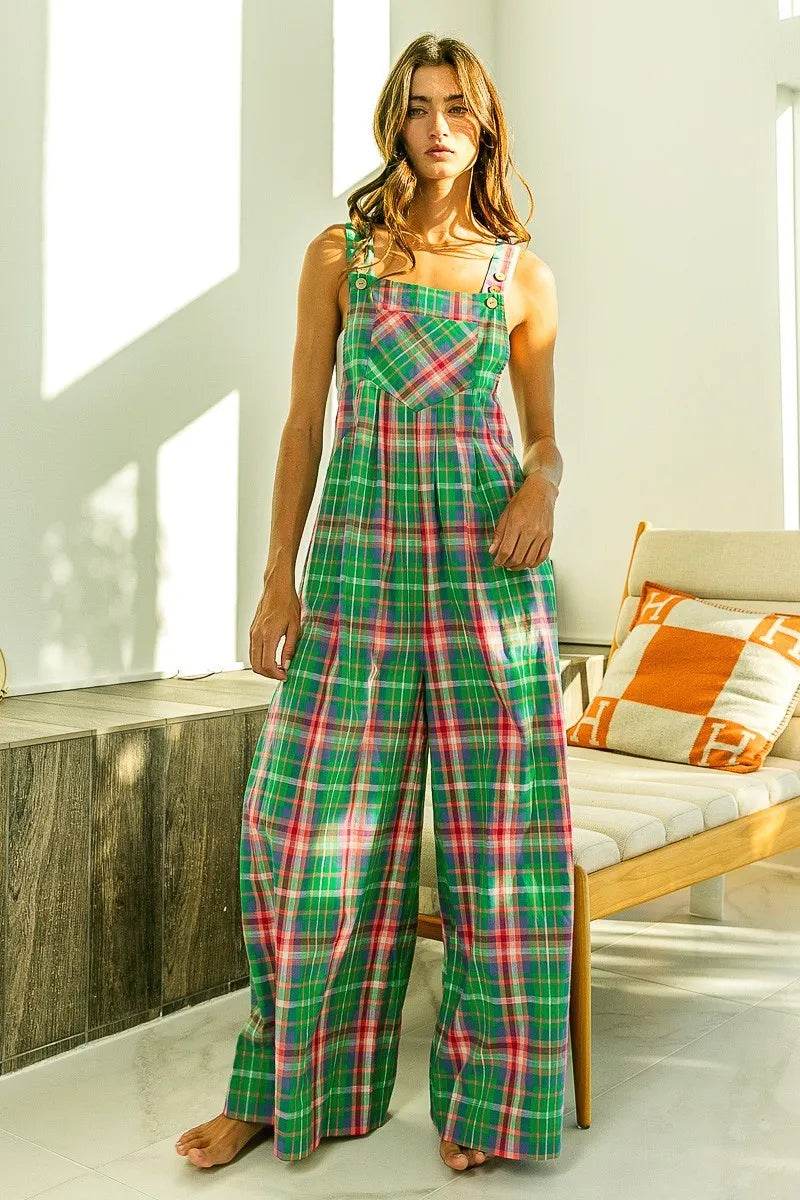 BiBi Multi Color Check Plaid Overall