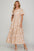 She + Sky Printed Notched Woven Tiered Pintuck Maxi Dress with Side Pockets
