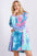 Umgee Full Size Tie Dye Round Neck Long Sleeve Babydoll Tiered Dress Plus Size