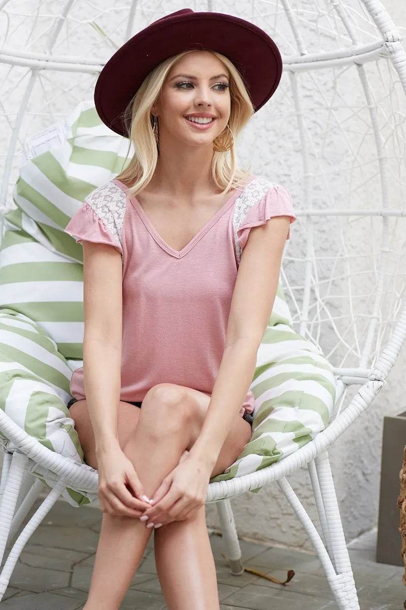 BiBi Viscose Rayon Slub Knit With Lace Yoke